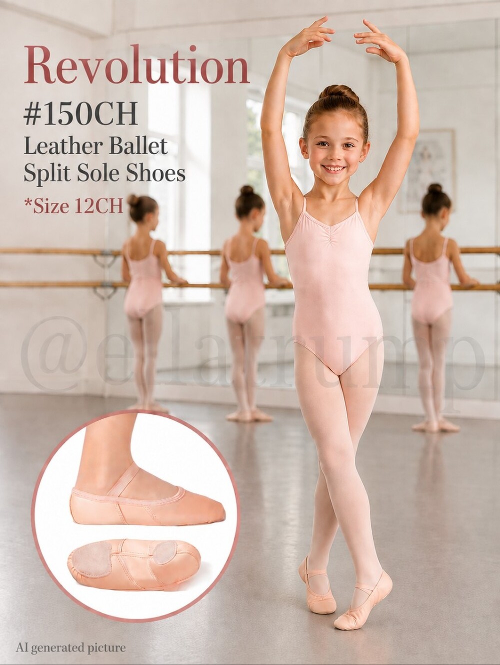 Dance Shoes Revolution #150CH Leather Ballet Split Sole Shoes Size 12CH